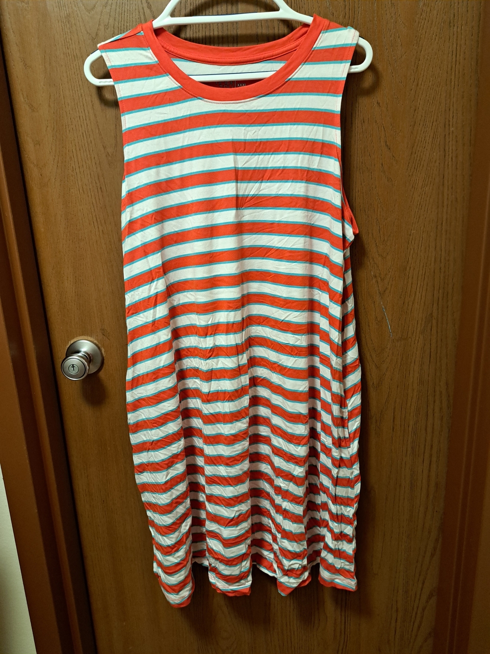 Time and Tru Coral and White Striped Sleeveless Dress